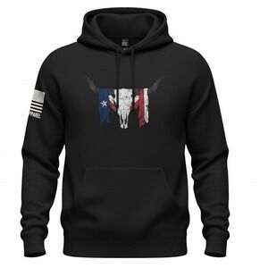 District Hoodie Mens XL Black Good Texas Flag Longhorn Skull Concert Fleece